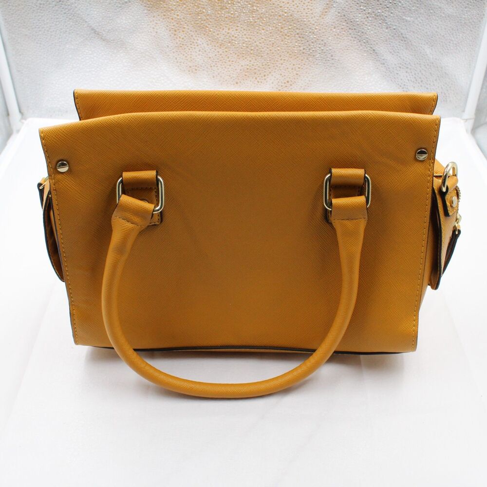 Unbranded Mustard Yellow Saffiano Satchel Handbag Tote Purse Gold Zip Medium